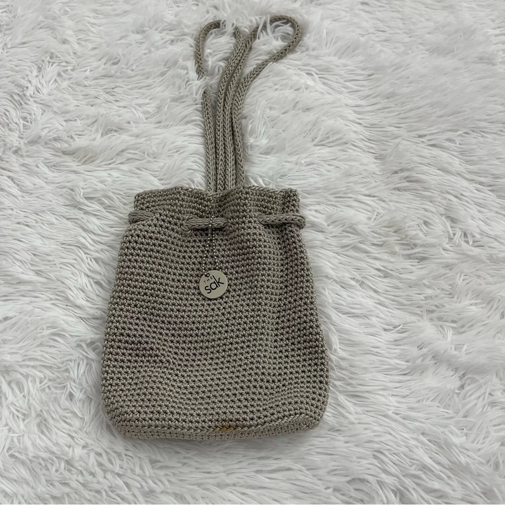 THE SAK MINI BACKPACK, GRAY/TAN COLOR. WOVEN